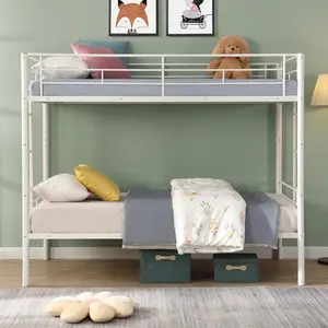 Dreamzon Steel Bunk Bed - White, Silent Space-Saving Indoor Furniture Bed Frame with Sturdy Durable Build, Easy Setup, Memory Foam Ok Compatibility