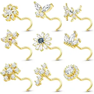 YADOCA Gold Nose Rings Studs for Women 20G Surgical Steel Nose Ring L Shaped Corkscrew Nose Piercing Jewelry Hypoallergenic CZ Butterfly Cross Nose Studs Nostril Piercing Jewelry