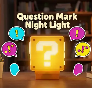 Super bro Inspired Question Block Lamp with Sound Effects, USB Powered LED Night Light for Gaming Room Decor, Birthday Gifts for Gamers (Classic Pixel Art Design