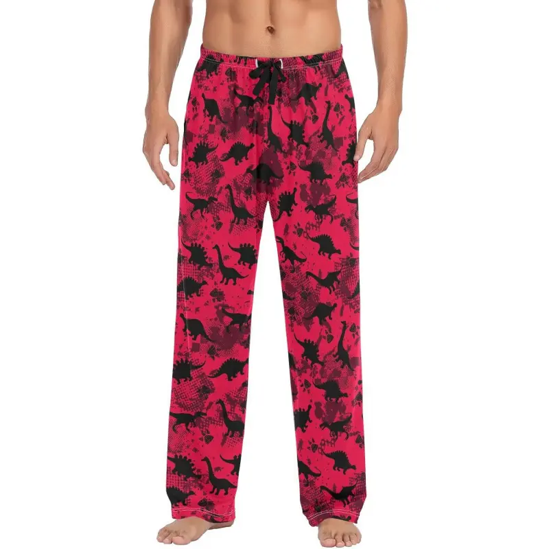 Men's Pajama Pants Soft Comfy Dinosaur Red Sleep Lounge Pants Pjs Bottoms with Pockets