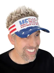 USA Merica Gag Gift Patriotic Wig Had Visor Cap Wig Adjustable Baseball Cap Golf Hats with Fake Hair