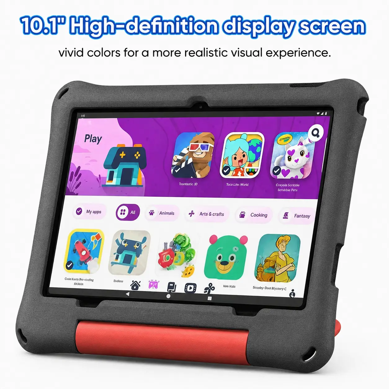 JUNINKE 10 Inch LCD Kids Android Tablet (Android 16), 24GB RAM+64GB ROM, 1TB Expandable Storage, Quad-Core, Parental Controls, 6000mAh Battery, Shockproof Case, WiFi, Purple, Manufacturer Warranty