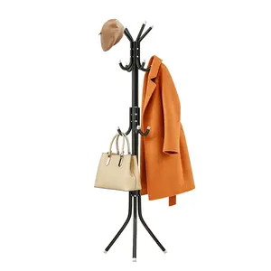 Black Heavy-Duty Freestanding Coat Rack with 12 Hooks for Entryway, Bedroom Corner