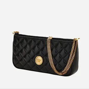 Pre-owned VERSACE Leather Shoulder Bags BRAND NEW Quilted Calfskin Medusa Zip Top Crossbody Black