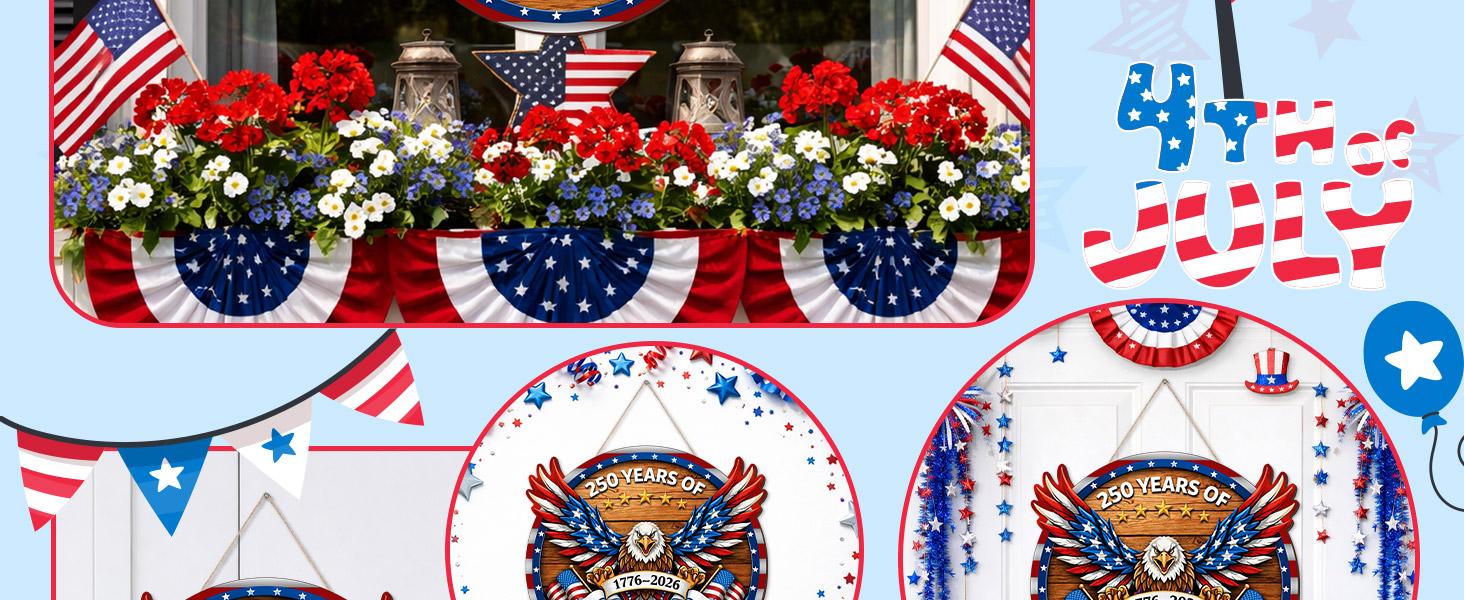 US 250th Anniversary Decoration Wooden Eagle Door Sign 250 Years of Freedom Wreath for Front Door Wall Signs Decor for 4th of July Home Decor Outdoor Indoor Party Supply