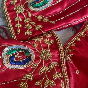 Hand Work Blouse Nepali and Indian Silk with Peacock Sequins and Gold Embroidery Design