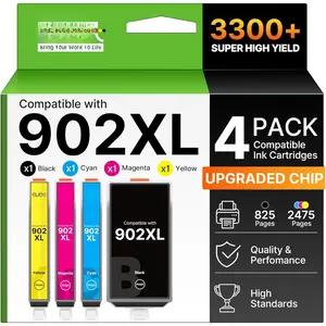 902XL Ink Cartridges for  Printers  for  902XL Ink Cartridges Combo Pack Work with Offic Pro 6978 6968 6970 6975 Offic 6958 6956 6954 Printers (4 Pack:Black Cyan Magenta Yellow)