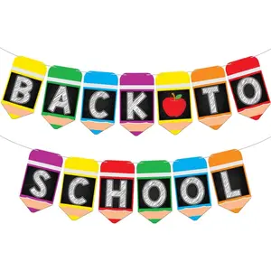 Large Back To School Banner 2 Strings 10 Feet No DIY Pencil Banner Welcome Back To School Decorations for Classroom Decor Back To School Party Decorations First Day of School Decorations