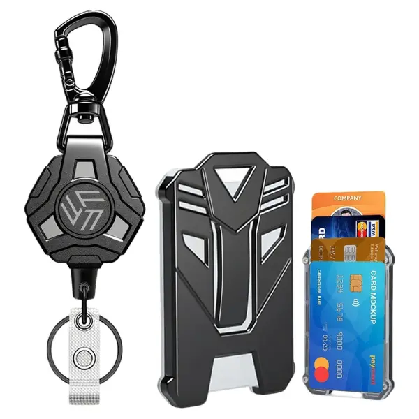 Retractable Keychain Badge Holder with Lanyard, ID Badge Holder Heavy Duty Badge Reel Carabiner Keychain, Tactical ID Badge Card Holder with 31.5” Stainless Steel Retractable Cord