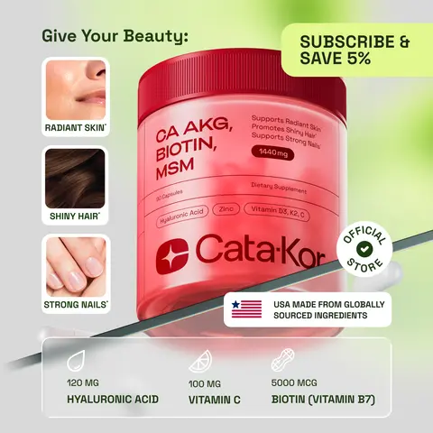Cata-Kor Skin, Hair & Nails Supplement – Ca AKG | MSM | Hyaluronic Acid | Biotin – Supports Radiant Skin, Promotes Shiny Hair & Strong Nails – Beauty Complex, Dietary Supplement