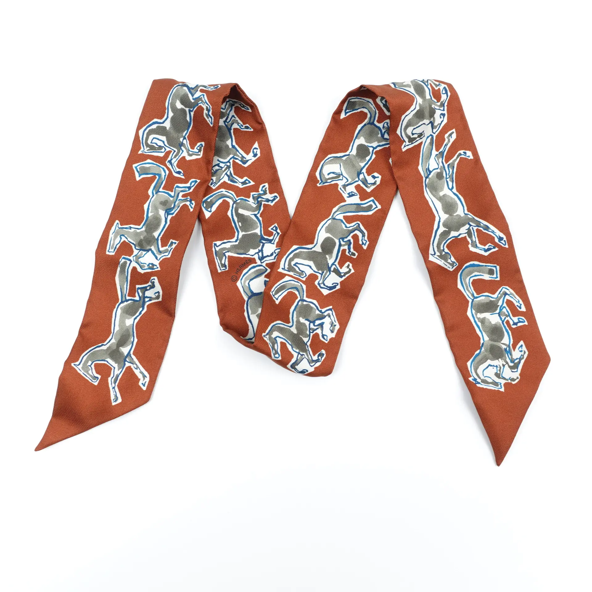 Pre-owned Hermes Twilly Brown silk scarf T10384533