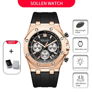 [0407] Fashion Luxury Men's Large Dial Date Multi-Function Quartz Sports Chronograph Watch, Water-Resistant Silicone Strap Design, Ideal Gift for Christmas, Birthdays, Boyfriend, Husband, Valentine's Day, Father's Day, and Weddings.712