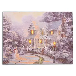 Winter Holiday LED Canvas Wall Art with Warm Lights, 16x12 Inch Festive Christmas Room Decor, Battery Operated Lighted Holiday Artwork