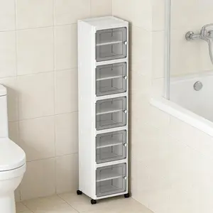 5 Tier Plastic Storage Bins with Lids, Stackable Storage Containers with Wheels, Folding Boxes, Collapsible Bins for Living Room,Office,Dorm