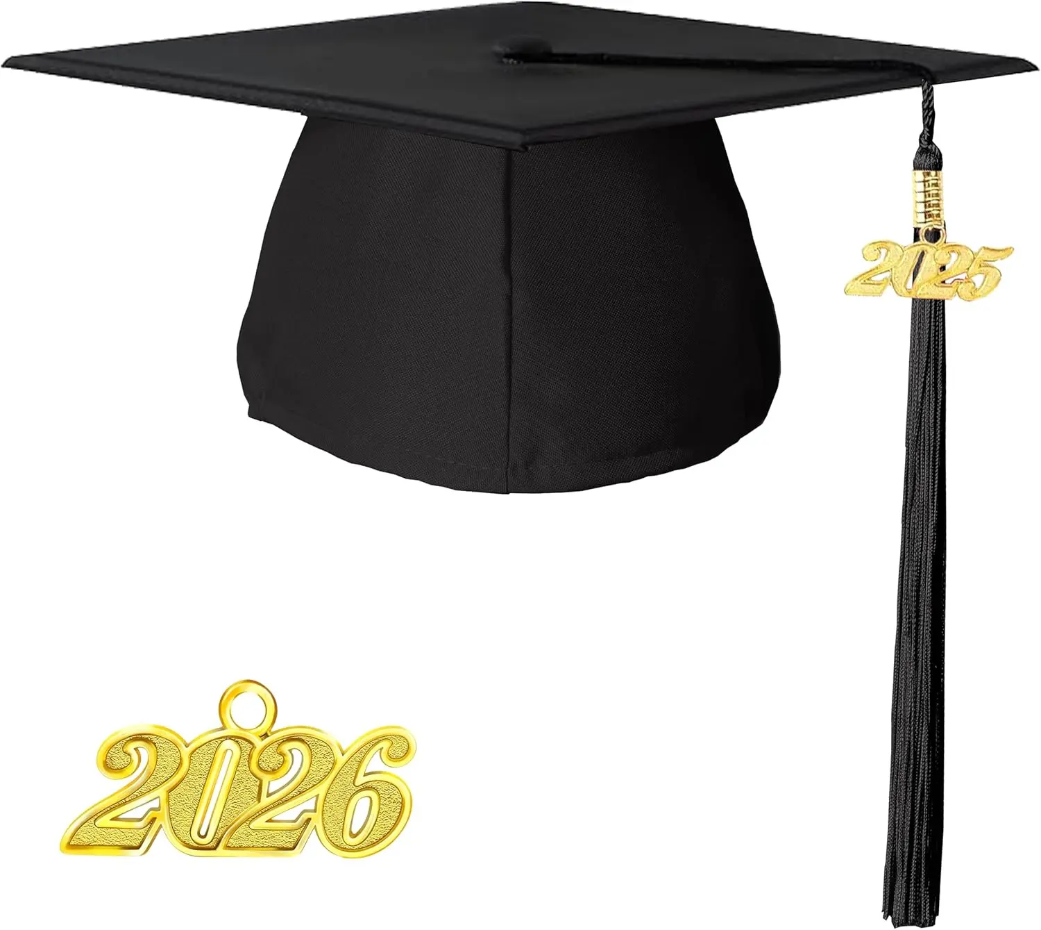 Unisex Matte Adult Graduation Cap with 2025 and 2026 Tassel Year Charm High School & Bachelor