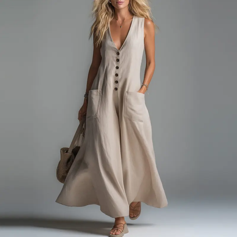 linen maxi beach dress Linen Maxi Summer Bow Dress FLORA – Old Linen Mill main image 1