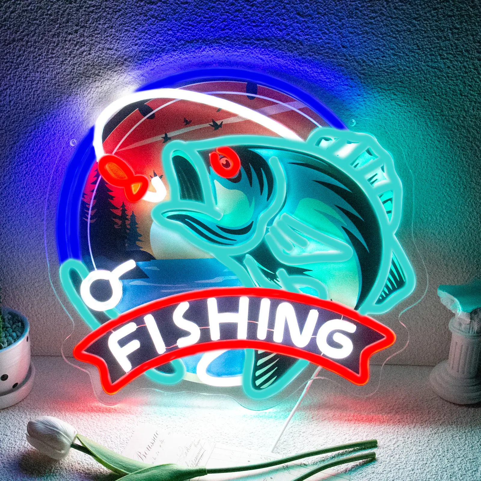 24"x20" Modern Bass Fish Beer LED Neon Sign Light, Festive Home Decor for Bar, Man Cave, Boy Gift
