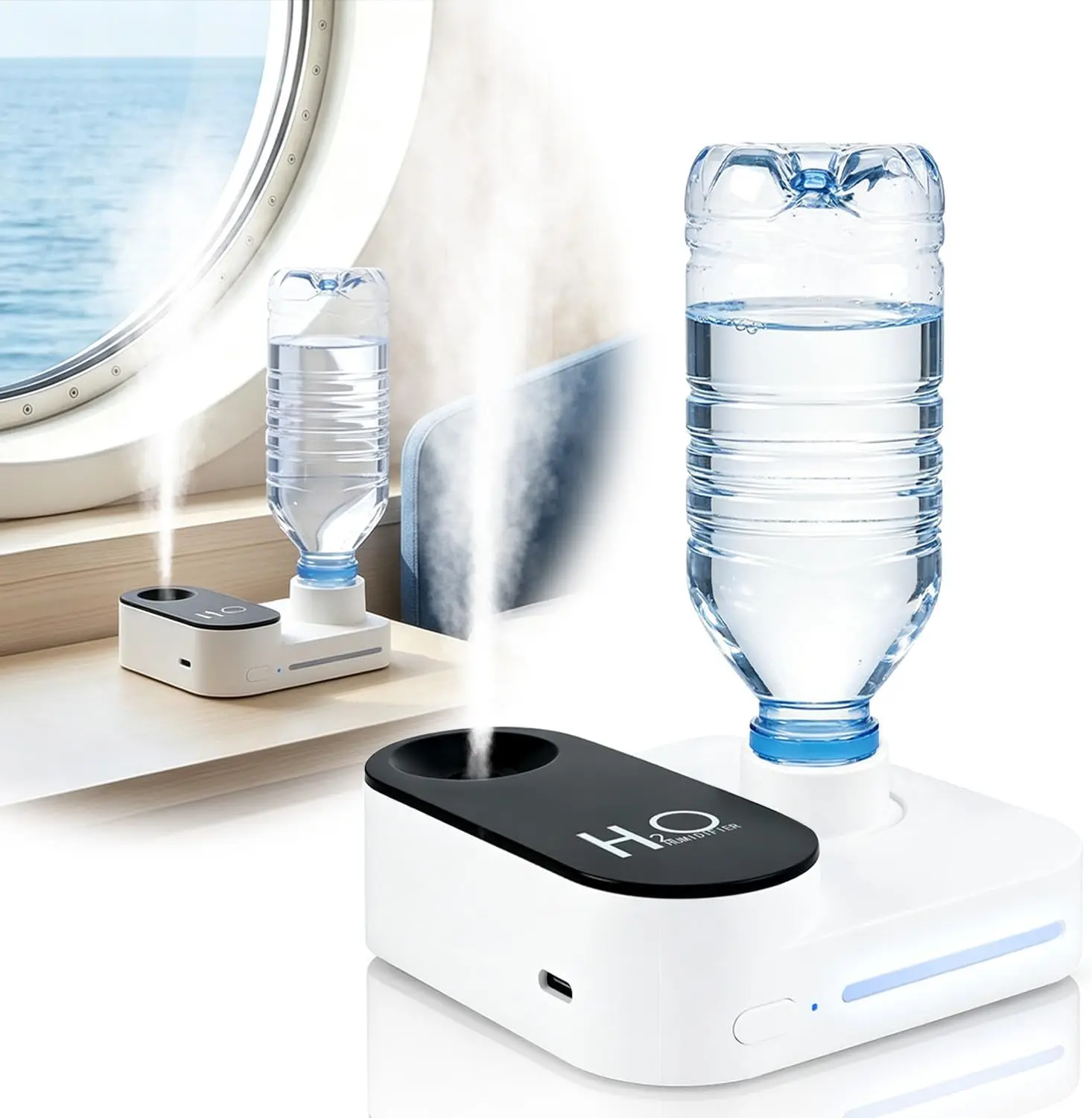 Cruise Humidifier Portable Humidifier for Travel – Whisper-Quiet Mini Humidifier Travel Humidifier for Cruise, Office or Car with Night Light, Auto-Off & 2 Mist Modes Water Bottle Humidifier