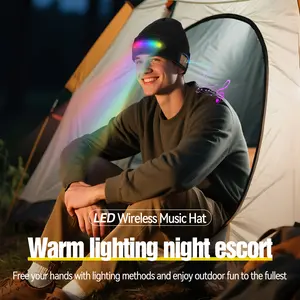Bluetooth Beanie Hat Beanie with a Light, Unisex USB Rechargeable 4 LED Fashlight Hat with Cordless Headphones, Unique Christmas Birthday Gifts for Men Him Husband Teen outdoor hiking sport cap