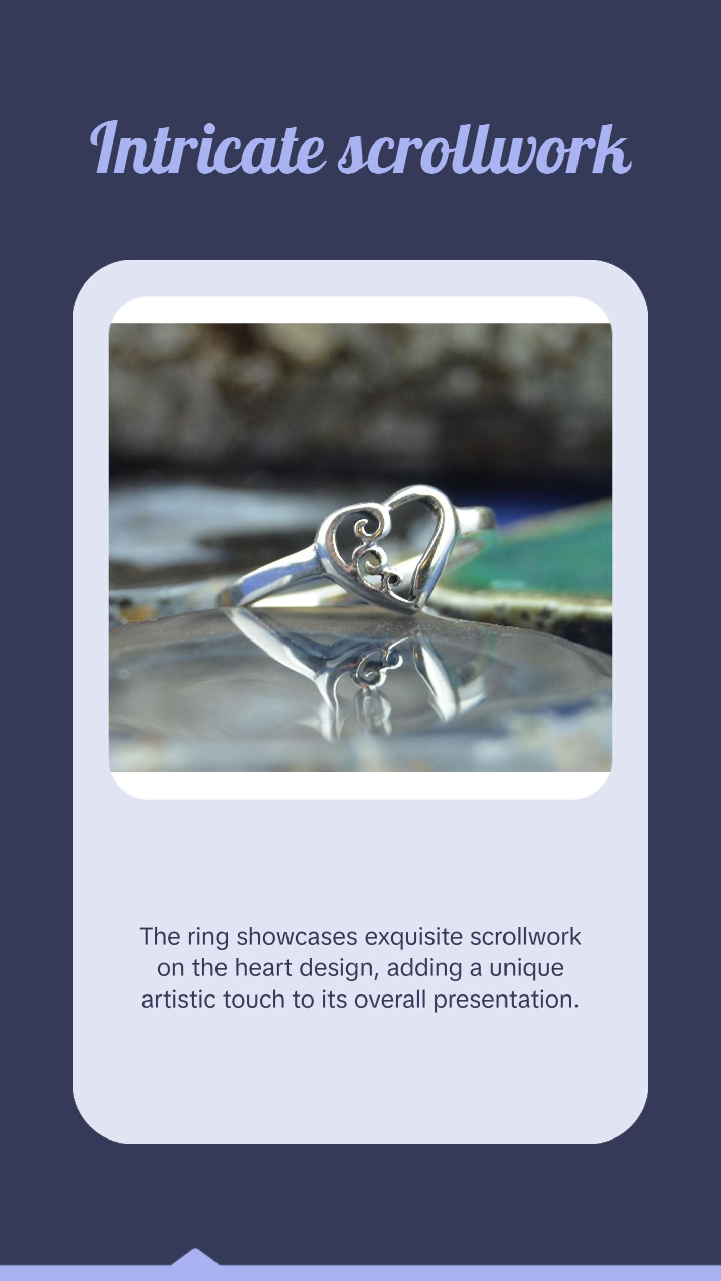 Elegant 925 Sterling Silver Heart Ring with Exquisite Scrollwork - Limited Edition