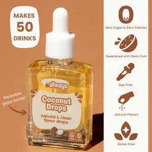 Allways Drops Coconut Water Flavor Enhancer | Zero Sugar Coconut Drink Drops | Naturally Sweetened Tropical Flavoring for Water Coffee and Mocktails