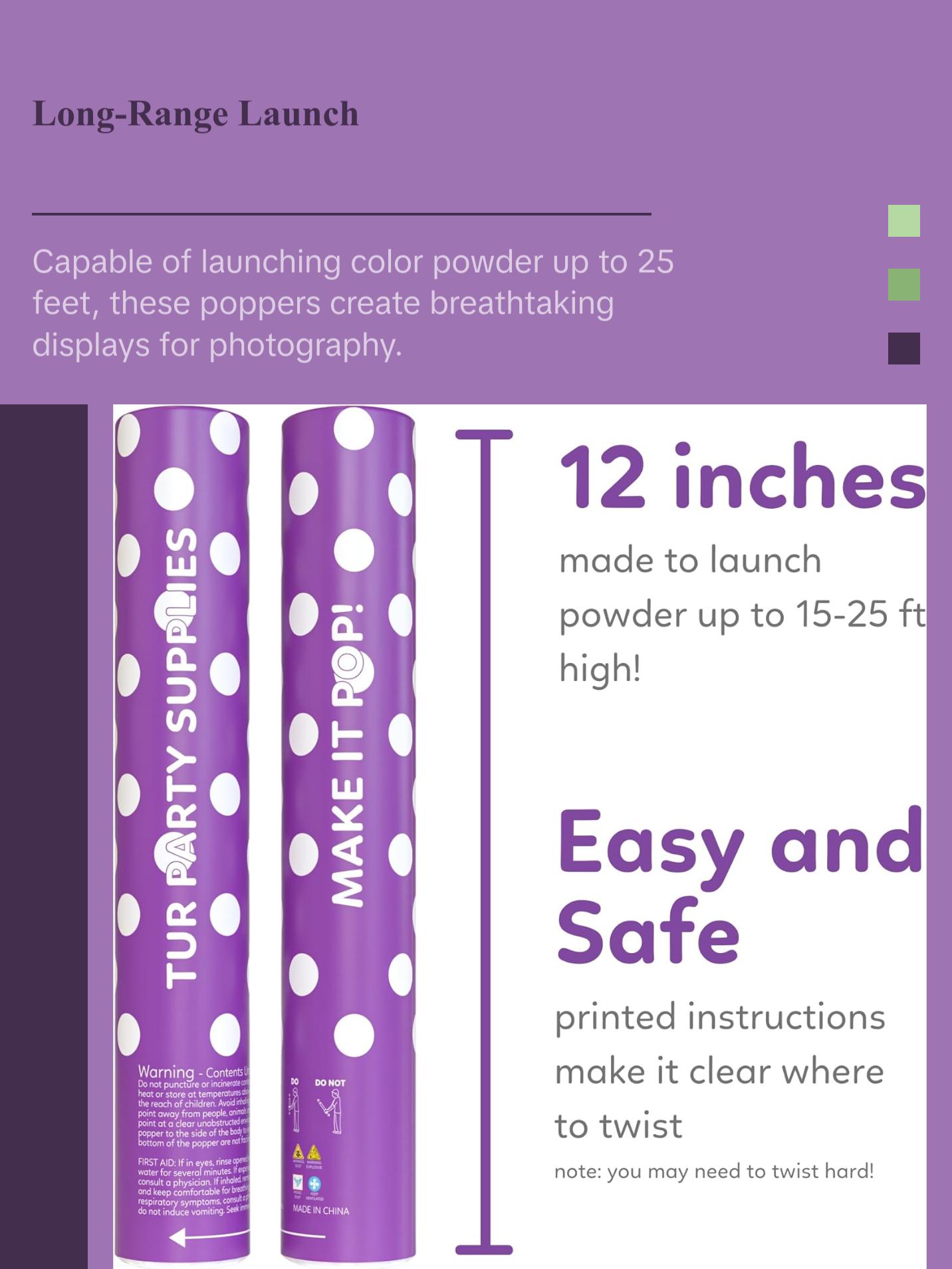 2 Pack Purple Powder Cannon Poppers (12 Inch)