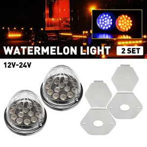 2Pcs Amber Blue Watermelon Clearance LED Lights with Chrome Ring + Lamp Brackets 2Pcs Amber Blue Watermelon Clearance LED Lights with Chrome Ring + Lamp Brackets