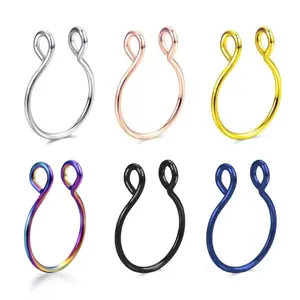 5pcs - Faux Septum Nose Ring Clip-on for Men & Women 8mm/10mm Non-Pierced Faux Body Piercing Jewelry for Daily Decor Golden Plated Cubic Zirconia Nose Studs accessories