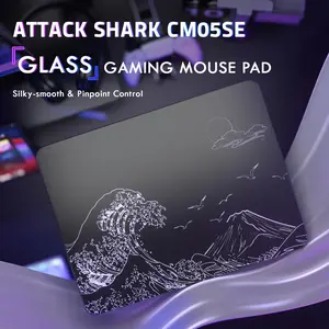 ATTACK SHARK CM05SE Glass Gaming Mouse Pad, Made for Gaming, 16.14x12.20x0.2in Mouse Mat, Non Slip 9H Hard Mousepads, Nano-Textured Glass Surface with Improved Precision and Speed for FPS Players