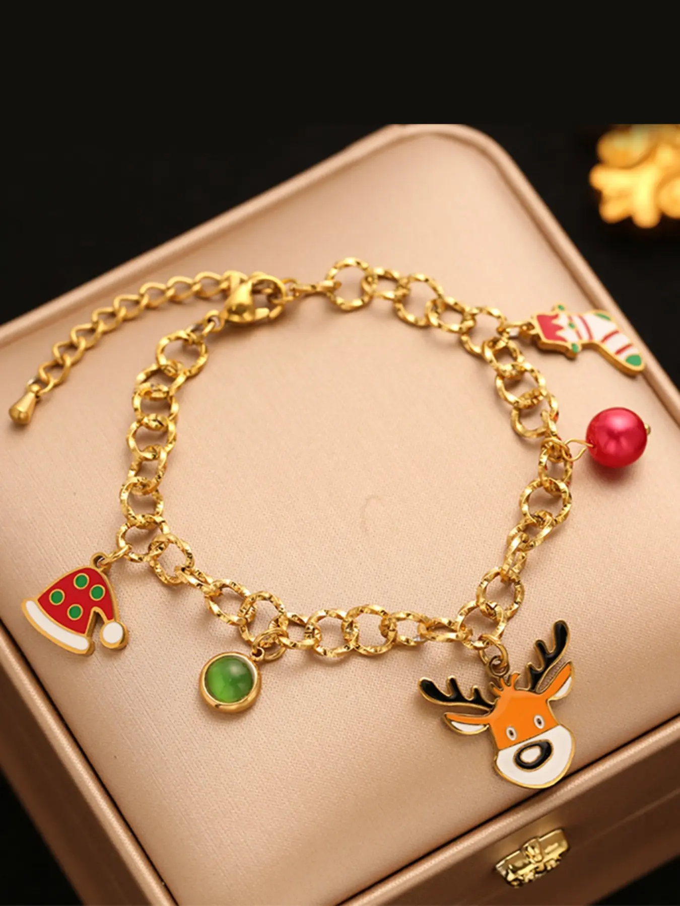 1Pcs New 316L Stainless Steel Christmas Reindeer Charm Bracelet For Women Fashion Wrist Chain Handmade Jewelry Holiday Gift