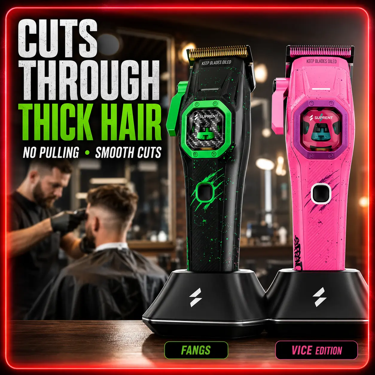 Suprent FANGS Vector Clipper – 13,000 RPM AI Controlled Motor Unique U-Shape Blade- Dual Mode Lever LED Light- Professional Hair Trimmer for Barbers-Gift for man summerwins