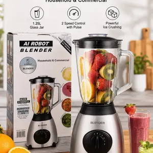 AI Robot Blender 1.25L Glass Jar 2 Speed Control with Pulse Powerful Ice Crushing Household & Commercial Blender