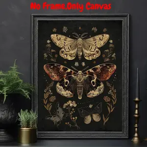 Vintage Butterfly Pattern Unframed Painting, Unframed Art Print, 1 Count Botanical Moth Pattern Wall Art, Wall Decor for Home Living Room Bedroom Study Room, Ornaments