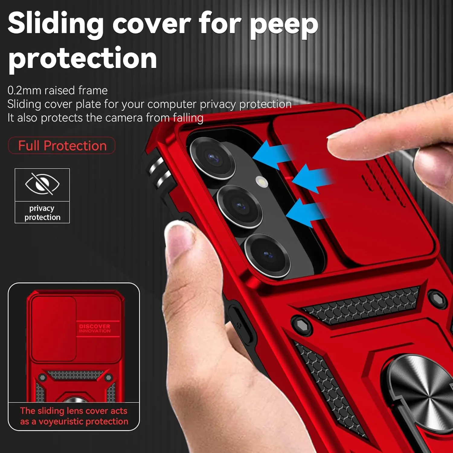 Compatible with Samsung Galaxy S25 FE 5G Case with HD Screen Protector & Slide Camera Cover & Rotated Ring Kickstand, [Military-Grade] Phone Case for Galaxy S25 FE (Red)