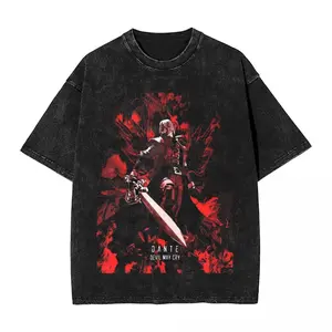 valentine shirts  Game Vergil Dmc T Shirt Hip Hop Washed Cotton Oversize T-Shirts Devil May Cry for Men Women Tops 7Streetwear Summer Tee Shirt
