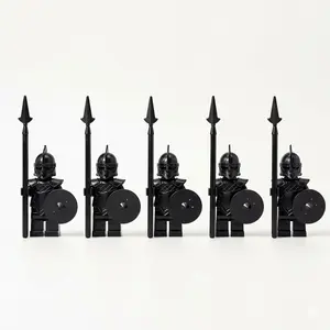 5PCS Medieval Fantasy Black Guard Building Block Figures, Spear Soldier Toy Set, MOC Accessories, Compatible with Major Building Block Brands, Collectible Toy Gift