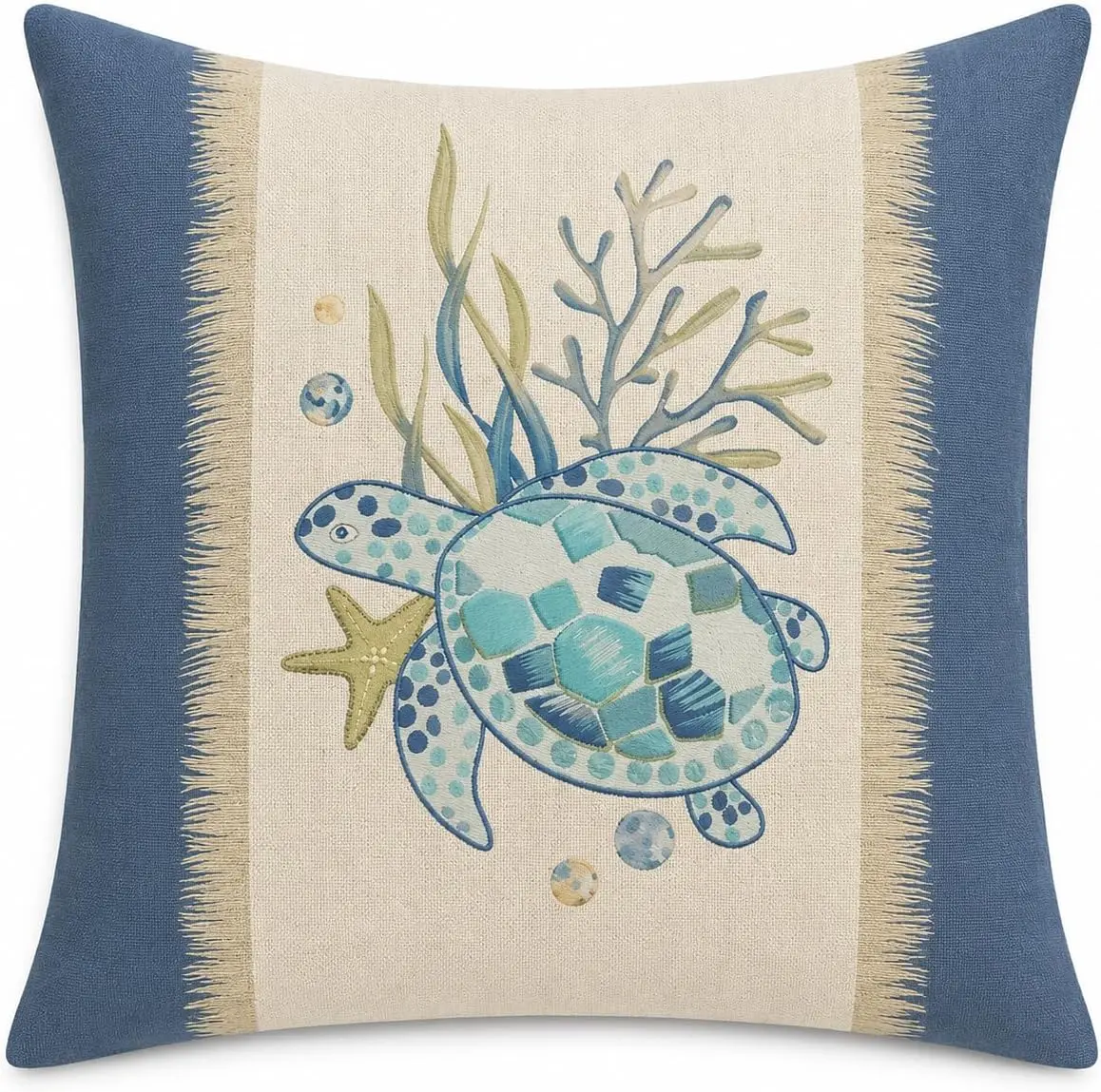 Huglina Coastal Sea Turtle Throw Pillow, 18x18 Inch Full Decorative Pillow with Insert Included, Beach House Accent Cushion, Nautical Ocean Turtle Pillow for Living Room Bedroom Decor