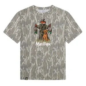 Mossy Oak Washed Out Camo Tee Mr Fox Printing Original Bottomland Pattern, Mr Fox Printing Mossy Oak Original Bottomland Short Sleeve Camo Shirt