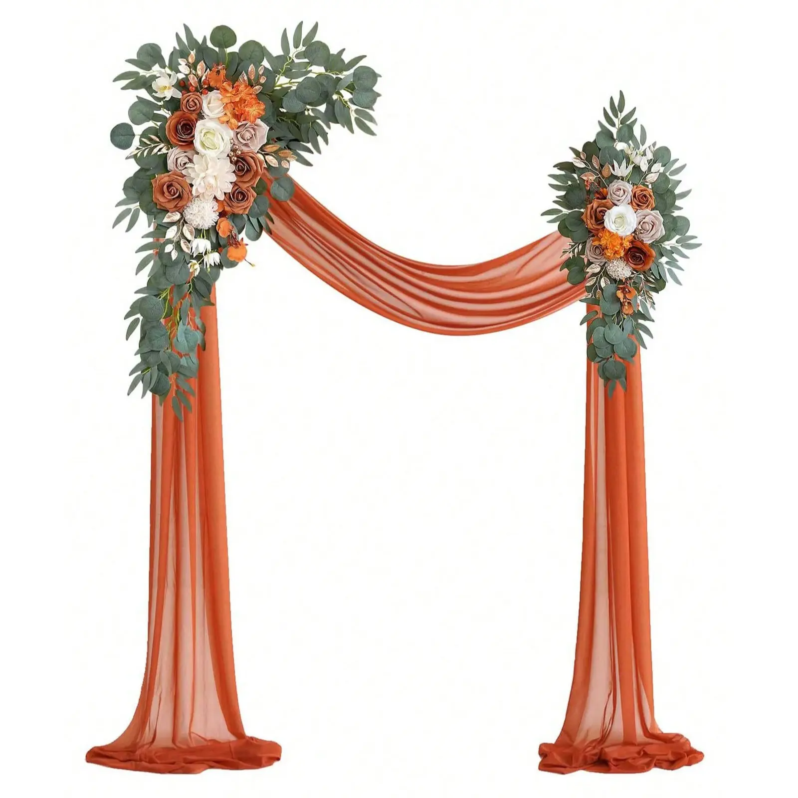 3-Piece Faux Wedding Arch Flower Set, Includes 26ft Clay Color Glossy Fabric, DIY Party Ceremony Background Floral Decor, Artificial Eucalyptus Garland, Garden Arch Decoration