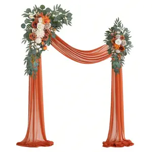 3-Piece Faux Wedding Arch Flower Set, Includes 26ft Clay Color Glossy Fabric, DIY Party Ceremony Background Floral Decor, Artificial Eucalyptus Garland, Garden Arch Decoration
