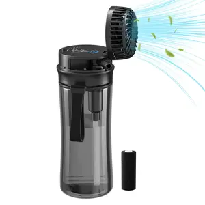 HydraFan 20oz Smart Bottle - 2-in-1 Water Cup & Fan Lid - Tritan Plastic, Leak-Proof, Reusable, 600ml Capacity, 3-Speed Fan, Activated Carbon Filter, Ideal for Daily & Outdoor Use