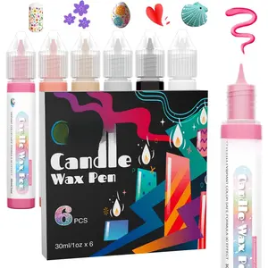 Candle Wax Pen, 6 Vibrant Colors Candle Wax Pen Set, Easy to Use for Festival, Birthday Decorating, Blessing Writing & More DIY Crafts(30ml/1oz*6)