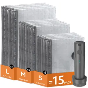 Travel Vacuum Bags for Clothing with Wireless Charging Air Pump USB Rechargeable Pump  3 Sizes Sealed and Moisture-proof Reusable Space Saver for Luggage, Business Trip, Vacation Cruise,Home Storage