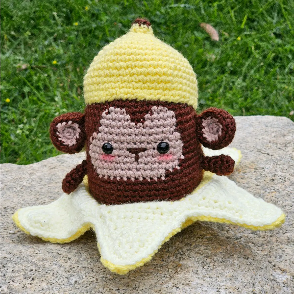 Handmade Crochet Banana Monkey Plushie - Peel-able, Adorable Face, Floppy Arms, Customizable Colors, Perfect for Monkey & Banana Lovers