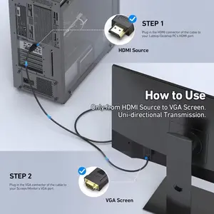 Hdtv to Vga 6ft Cable, Unidirectional Hdtv Computer to Vga Monitor Cable, Male to Male, Compatible with PC, Laptop, Display, Projector, Xbox