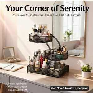 3-layer Painted Metal Cosmetic Storage Box with Round Basket, Anti Rust, Space Saving Cosmetic Storage Rack, Suitable for Lipstick, Perfume, Skin Care Products - Ideal Gift for Women and Girls, Cosmetic Storage Box, Perfume Rack