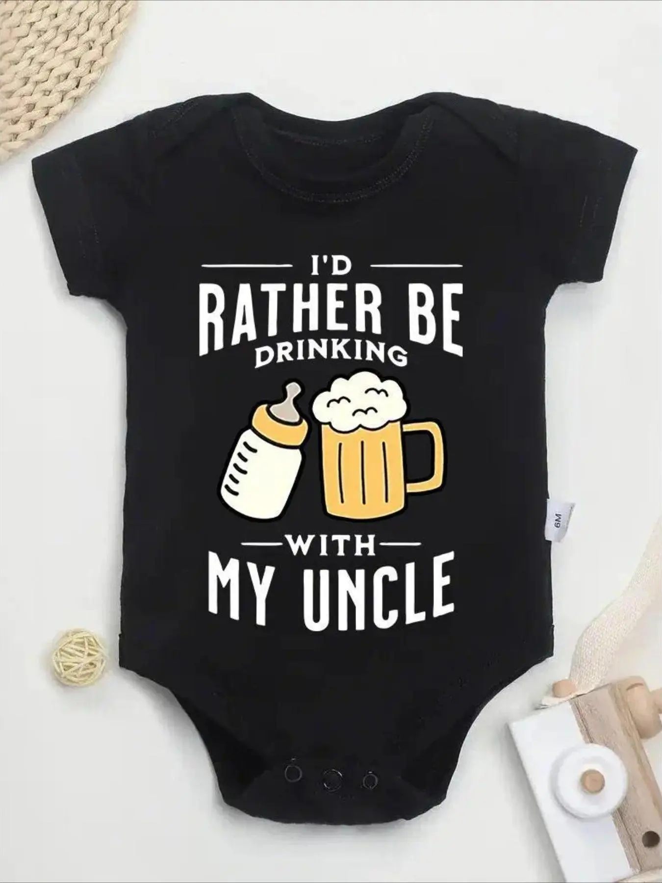 Unisex Soft Cotton Short-Sleeve Funny Slogan Baby Bodysuit - "I'd Rather Be Uncle" Design, Quick Snaps, Uncle Announcement Baby Shower Gift, One-Piece