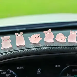 6-Piece Car Dashboard Cartoon Decorative Ornaments, Mini Glowing Piggy Car Interior Accessories, Creative Pig Figurines for Car Decoration