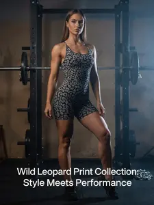 Leopard Print Sporty Jumpsuit, Sleeveless High Waist Yoga Pants, Breathable Comfortable Activewear, Ideal for Running and Gym, Tight Fitting Jumpsuit