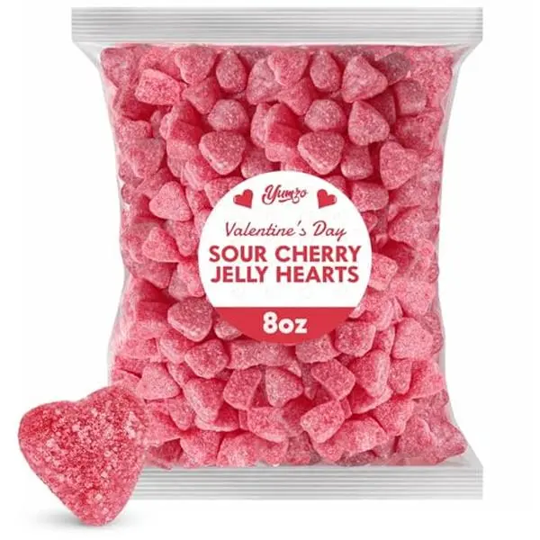 Valentine Cherry Jelly Hearts Candy, 8 oz Pack of Valentine's Day Candy Bulk, Ideal Valentine’s Day Gummy Candy for Parties, Classroom Exchanges and Gift Bags, Perfect for Sharing with Loved Ones